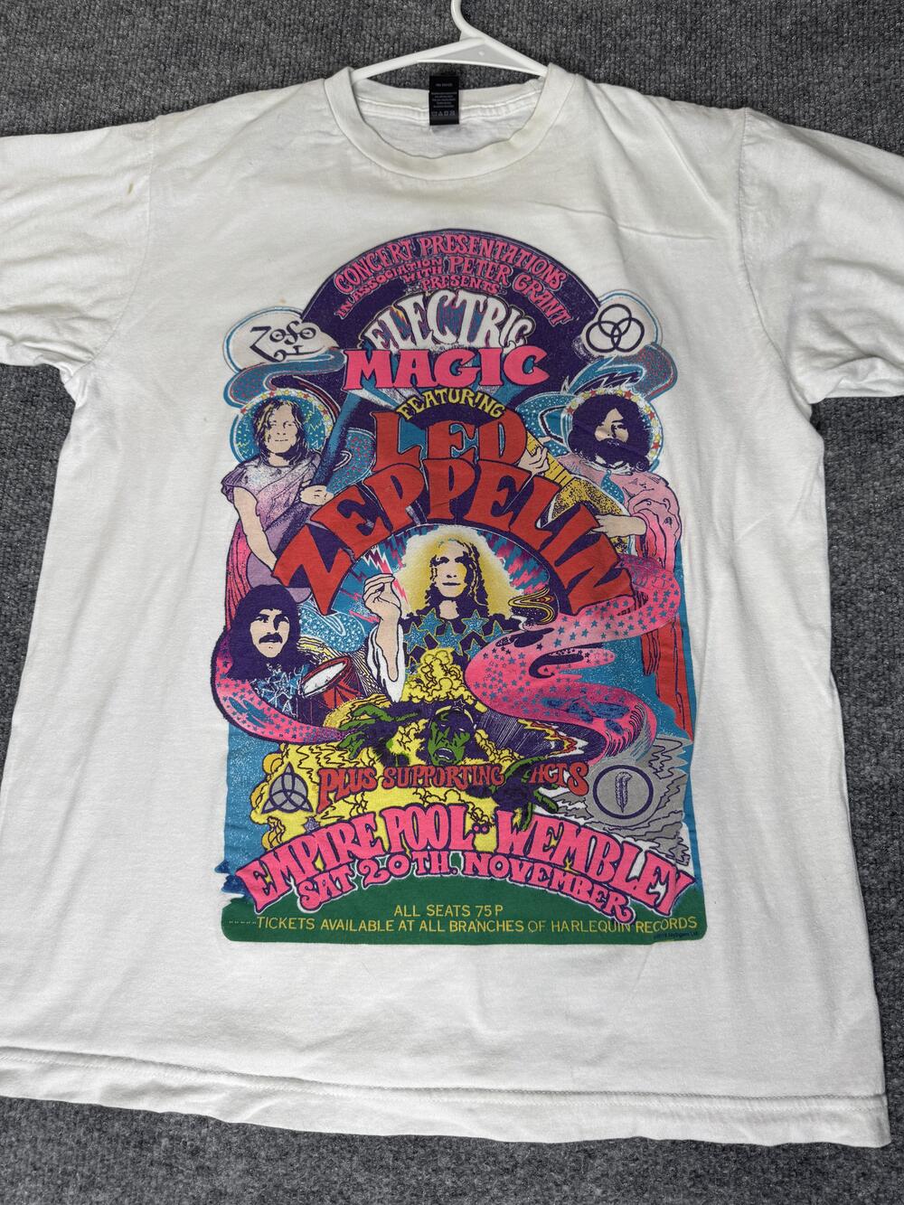 Led Zeppelin Shirt Mens Medium White Tultex Electric Magic Concert Graphic Tee - Picture 5 of 15